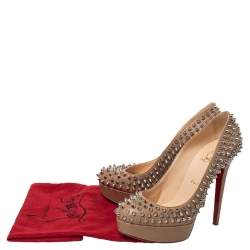 Pre Owned Christian Louboutin Beige Leather Bianca Spikes Platform Pumps Size 39