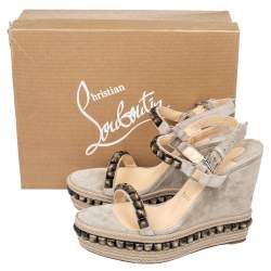 Pre Owned Christian Louboutin Grey Suede Cataclou Wedge Platform Slingback Sandals Size 40