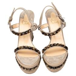 Pre Owned Christian Louboutin Grey Suede Cataclou Wedge Platform Slingback Sandals Size 40