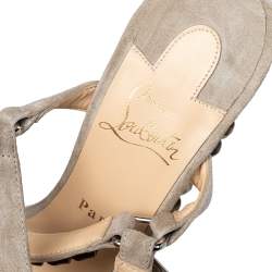 Pre Owned Christian Louboutin Grey Suede Cataclou Wedge Platform Slingback Sandals Size 40
