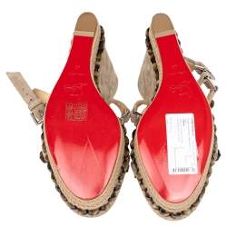 Pre Owned Christian Louboutin Grey Suede Cataclou Wedge Platform Slingback Sandals Size 40