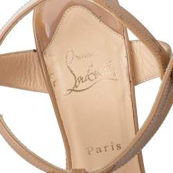 Christian Louboutin Beige Patent Leather Marina Cork Wedge Platform Sandals Size 38