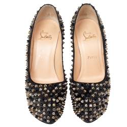 Pre Owned Christian Louboutin Black Leather Spiked Daffodile Platform Pumps Size 38