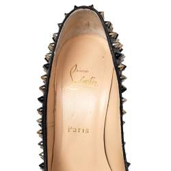 Pre Owned Christian Louboutin Black Leather Spiked Daffodile Platform Pumps Size 38