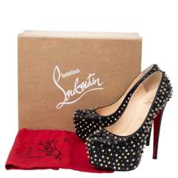 Pre Owned Christian Louboutin Black Leather Spiked Daffodile Platform Pumps Size 38