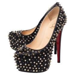Pre Owned Christian Louboutin Black Leather Spiked Daffodile Platform Pumps Size 38