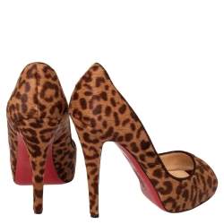 Christian Louboutin Brown Leopard Print Calf Hair Dorispky Peeptoe Pumps Size 36