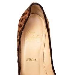 Christian Louboutin Brown Leopard Print Calf Hair Dorispky Peeptoe Pumps Size 36