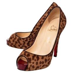 Christian Louboutin Brown Leopard Print Calf Hair Dorispky Peeptoe Pumps Size 36