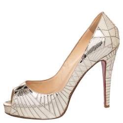 Pre Owned Christian Louboutin Metallic Gold Leather Very Galaxy Mirrored Art Deco Peep Toe Pumps Size 39