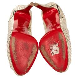 Pre Owned Christian Louboutin Metallic Gold Leather Very Galaxy Mirrored Art Deco Peep Toe Pumps Size 39