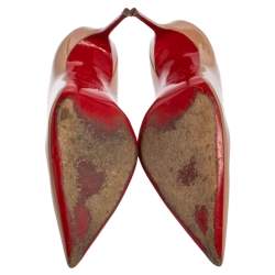Pre Owned Christian Louboutin Beige Patent Leather Decollete 554 Pumps Size 40.5