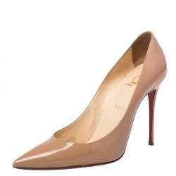 Pre Owned Christian Louboutin Beige Patent Leather Decollete 554 Pumps Size 40.5