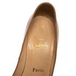 Christian Louboutin Beige Patent Leather Very Prive Peep Toe Pumps Size 35.5
