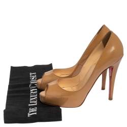 Christian Louboutin Beige Patent Leather Very Prive Peep Toe Pumps Size 35.5