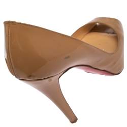 Christian Louboutin Beige Patent Leather Very Prive Peep Toe Pumps Size 35.5