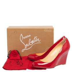 Pre Owned Christian Louboutin Red Patent Leather Ron Ron Zeppa Wedge Pumps Size 40