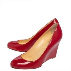 Pre Owned Christian Louboutin Red Patent Leather Ron Ron Zeppa Wedge Pumps Size 40