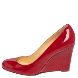 Pre Owned Christian Louboutin Red Patent Leather Ron Ron Zeppa Wedge Pumps Size 40