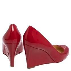 Pre Owned Christian Louboutin Red Patent Leather Ron Ron Zeppa Wedge Pumps Size 40