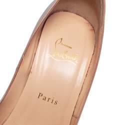 Pre Owned Christian Louboutin Beige Patent Leather Lady Peep Toe Platform Pumps Size 38