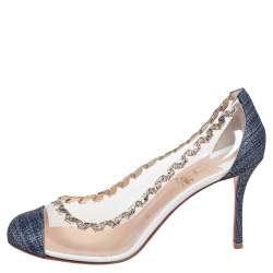 Pre Owned Christian Louboutin Multicolor PVC And Glitter Fabric Agritti Cap Toe Pump Size 39.5