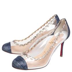 Pre Owned Christian Louboutin Multicolor PVC And Glitter Fabric Agritti Cap Toe Pump Size 39.5