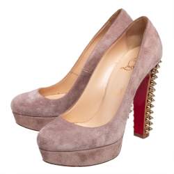 Pre Owned Christian Louboutin Beige Suede Spiked Platform Pumps Size 37