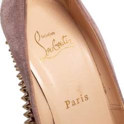 Pre Owned Christian Louboutin Beige Suede Spiked Platform Pumps Size 37