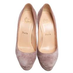 Pre Owned Christian Louboutin Beige Suede Spiked Platform Pumps Size 37