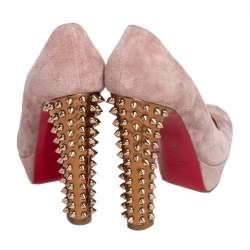 Pre Owned Christian Louboutin Beige Suede Spiked Platform Pumps Size 37
