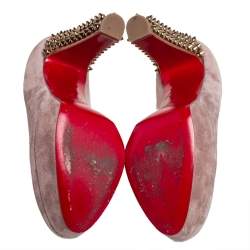 Pre Owned Christian Louboutin Beige Suede Spiked Platform Pumps Size 37