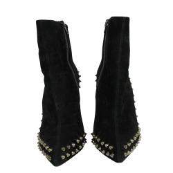 Pre Owned Christian Louboutin Black Leather Suede Studs Boots Size EU 40.5