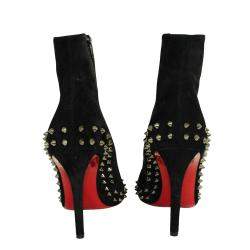 Pre Owned Christian Louboutin Black Leather Suede Studs Boots Size EU 40.5