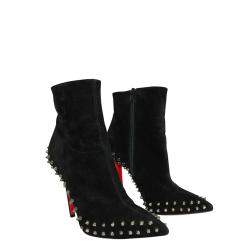 Pre Owned Christian Louboutin Black Leather Suede Studs Boots Size EU 40.5