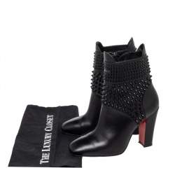 Pre Owned حذاء بوت للكاحل كريستيان لوبوتان برغواز جلد أسود مقاس 36.5