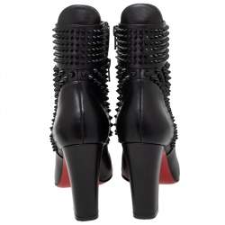 Pre Owned حذاء بوت للكاحل كريستيان لوبوتان برغواز جلد أسود مقاس 36.5