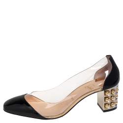 Pre Owned Christian Louboutin Black Patent Leather and PVC Gallica 55 Block Heel Pumps Size 41