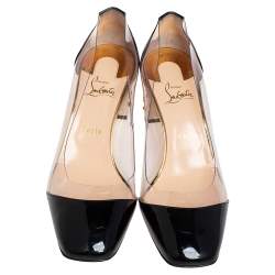 Pre Owned Christian Louboutin Black Patent Leather and PVC Gallica 55 Block Heel Pumps Size 41