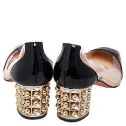Pre Owned Christian Louboutin Black Patent Leather and PVC Gallica 55 Block Heel Pumps Size 41