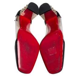 Pre Owned Christian Louboutin Black Patent Leather and PVC Gallica 55 Block Heel Pumps Size 41
