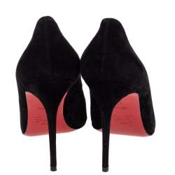 Pre Owned Christian Louboutin Black Suede And Patent Leather Geo Pumps Size 37