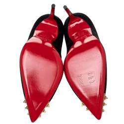 Pre Owned Christian Louboutin Black Suede And Patent Leather Geo Pumps Size 37
