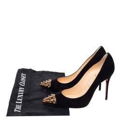 Pre Owned Christian Louboutin Black Suede And Patent Leather Geo Pumps Size 37