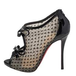 مملوكة مسبقًا حذاء بوت كاحل كريستيان لوبوتان دانتيل إمبيرالتا وجلد لامع أسود مقاس 39 