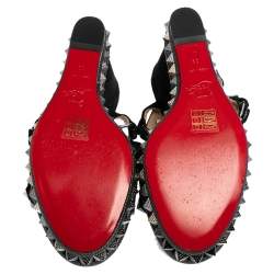Pre Owned Christian Louboutin Metallic Black Suede Studded Cataclou Espadrille Wedge Sandals Size 39