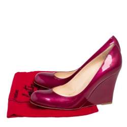 Pre Owned Christian Louboutin Purple Patent Leather Ron Ron Zeppa Wedge Pumps Size 38.5