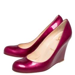 Pre Owned Christian Louboutin Purple Patent Leather Ron Ron Zeppa Wedge Pumps Size 38.5