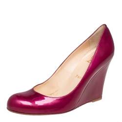Pre Owned Christian Louboutin Purple Patent Leather Ron Ron Zeppa Wedge Pumps Size 38.5