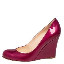 Pre Owned Christian Louboutin Purple Patent Leather Ron Ron Zeppa Wedge Pumps Size 38.5
